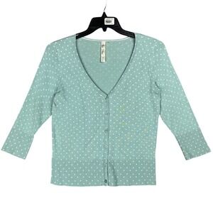 Pina Rossi Sweater Womens L Green Cardigan Polka Dot Button Up Modern Classic‎